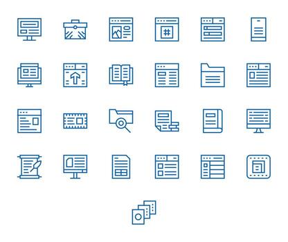 Content Management Design Icons featuring 25 Editable Regular Line Style vector
