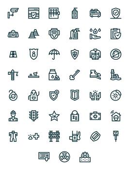 Bold Line Style Safety Icons with 45 High Resolution Pixel Optimized Designs vector