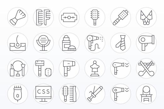 peinado profesional conjunto con 24 Delgado línea píxel alineado 128x128 íconos vector