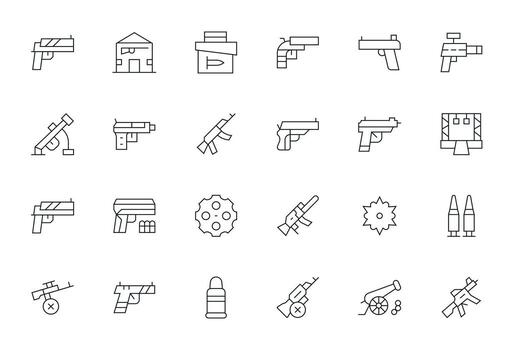 24 Thin Line Pixel Aligned Vectors for Firearm Theme