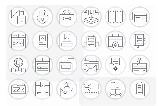 Folder Icon Library with 24 Thin Line 256x256 Pixel Optimized Designs vector