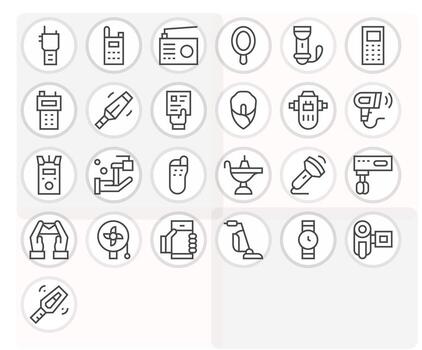 Regular Line Style Handheld Icons with 25 64x64 Grid Fitted Designs vector