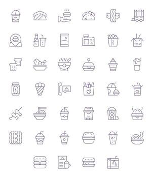 40 Pixel Optimized Icons themed around Fast Food in Retina Ready Thin Line format vector