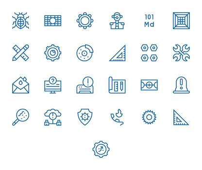 25 regular línea editable íconos para técnico gráficos vector