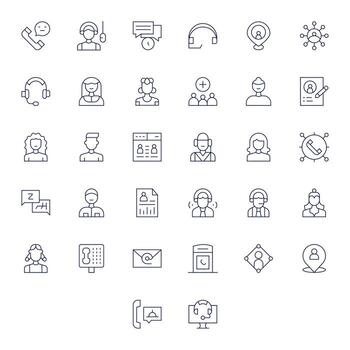 32 Retina Ready Icons for Contact in Pixel Aligned Thin Line Format vector