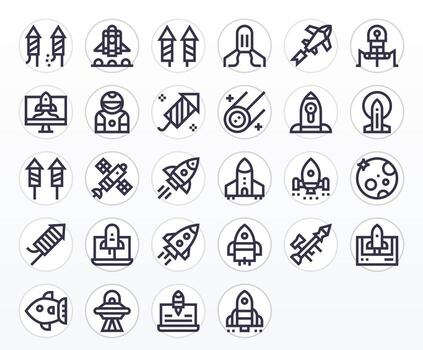 Bold Line Pixel Aligned Icons from Rocket Set with 28 256x256 Icons vector