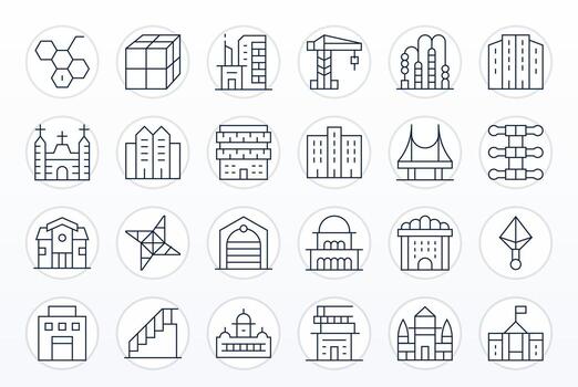 Architecture Scalable Set featuring 24 Pixel Optimized Thin Line 64x64 Icons vector