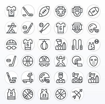 Regular Line Grid Fitted Icons from Athlete Set with 35 256x256 Icons vector