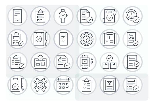 24 64x64 Thin Line Icons optimized for Completed PIXEL Perfect display vector