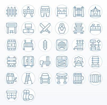 32 256x256 Icons for Wooden in Pixel Optimized Thin Line Format vector
