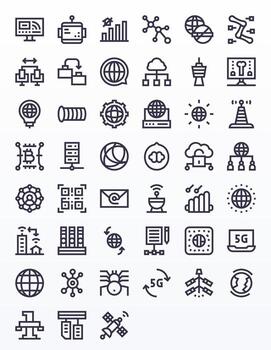 Network Comprehensive Bundle with 45 Display Perfect Bold Line Retina Ready Icons vector