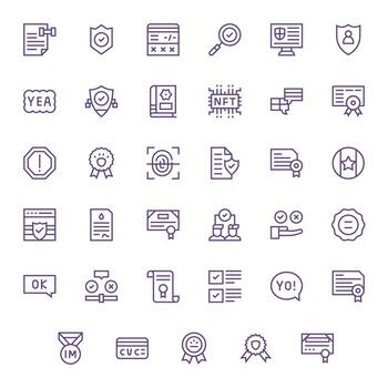 Validation Scalable Set featuring 35 PIXEL Perfect Regular Line 64x64 Icons vector