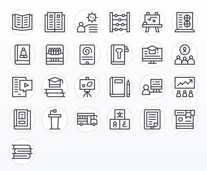 Learning Icon Library with 25 Regular Line 64x64 Pixel Aligned Designs vector