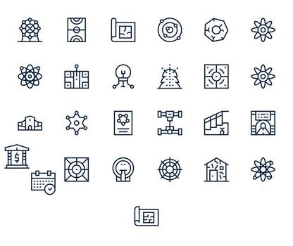 Schematic including 25 256x256 Regular Line Illustrations vector