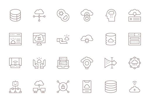 nube informática icono biblioteca con 24 Delgado línea 64 x 64 píxel optimizado diseños vector