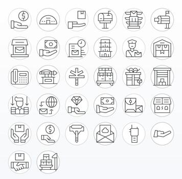 32 Thin Line Icons designed for Receiving in 128x128 Grid Fitted format vector