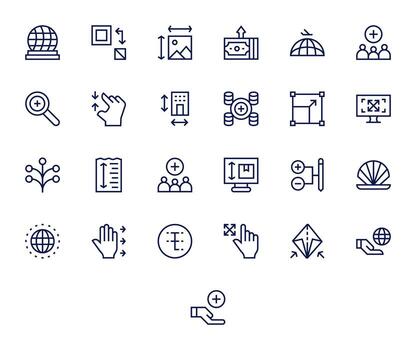 25 Regular Line Grid Fitted Icons for Expand Graphics vector