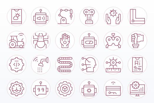 Thin Line Grid Fitted Icons from Automation Set with 24 128x128 Icons vector