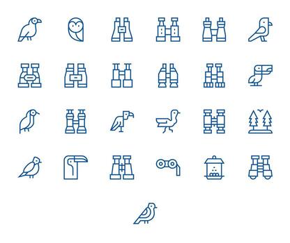 ornitología icono caja de herramientas presentando 25 editable 128x128 regular línea elementos vector