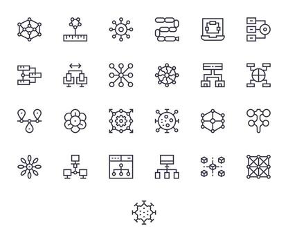 Nodes Icon Toolkit featuring 25 PIXEL Perfect 256x256 Regular Line elements vector