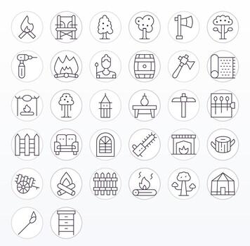 Thin Line Pixel Aligned Icons from Wood Set with 32 128x128 Icons vector