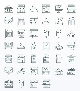 40 Icons for Shop optimized in Pixel Optimized 128x128 Thin Line resolution vector