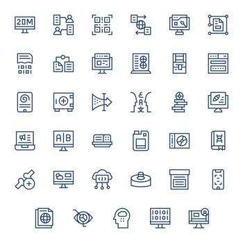 35 64x64 Regular Line Icons optimized for Information Technology Display Perfect display vector