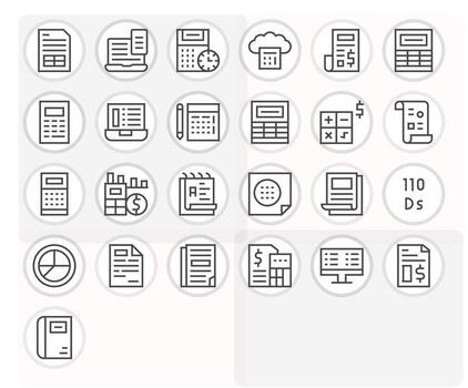 25 128x128 regular línea íconos optimizado para hoja de cálculo píxel Perfecto monitor vector