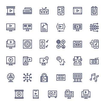 Playback Icon Library with 35 Regular Line 128x128 Pixel Optimized Designs vector