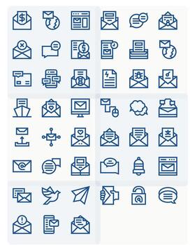 45 PIXEL Perfect High Resolution Icons for Email in elegant Bold Line design vector