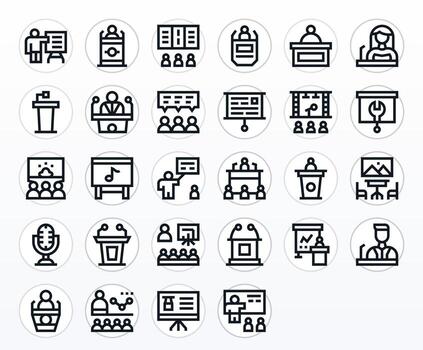 Lecture Icon Collection with 28 256x256 Bold Line Designs vector
