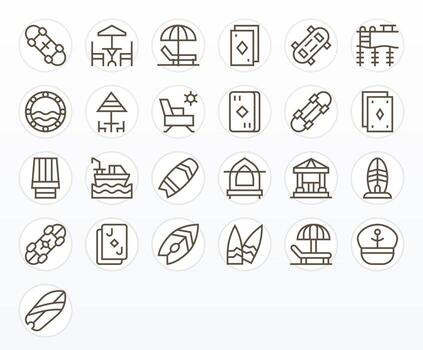 Deck Graphics Pack including 25 Regular Line 128x128 Pixel Aligned Icons vector