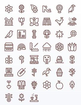 45 alto resolución negrita línea íconos para primavera con píxel alineado precisión vector