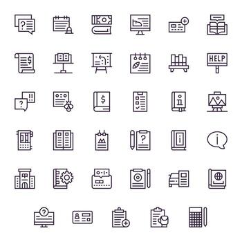documentación digital paquete conteniendo 35 cuadrícula equipado regular línea 128x128 íconos vector