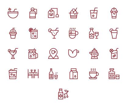 Drink Design Icons featuring 25 Grid Fitted Regular Line Style vector