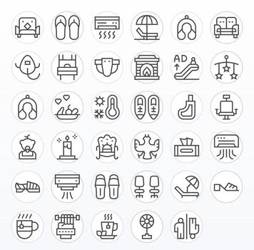 35 Icons for Comfort featuring 256x256 Display Perfect Regular Line Graphics vector