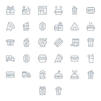 Takeaway Design Icons featuring 32 Pixel Aligned Thin Line Style vector