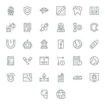 32 Thin Line Icons for Broken in crisp High Resolution Grid Fitted resolution vector