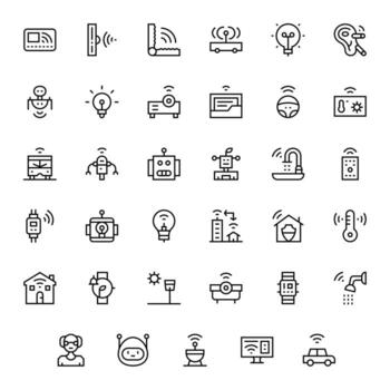 Smart Icon Set with 35 Regular Line 256x256 Pixel Aligned Graphics vector