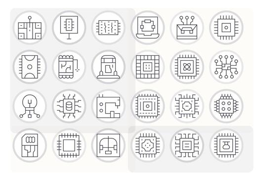 Microchip Essential Set including 24 Grid Fitted Thin Line 128x128 Icons vector