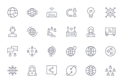 24 Icons for Networking featuring High Resolution Pixel Optimized Thin Line Graphics vector