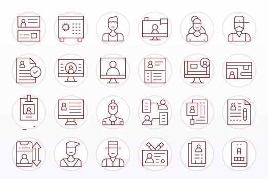 Personal Data Grid Fitted Set with 24 64x64 Thin Line Icons vector