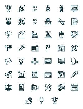 45 Pixel Optimized Bold Line Icons designed for Broadcast Interface vector