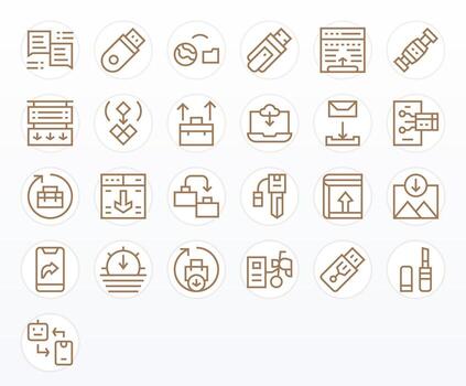 File Transfer Visual Pack containing 25 Regular Line Grid Fitted Icons vector