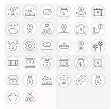 32 Icons for Wealth optimized in Pixel Optimized 256x256 Thin Line resolution vector