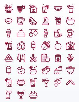 45 128x128 Bold Line Icons optimized for Fruit Grid Fitted display vector