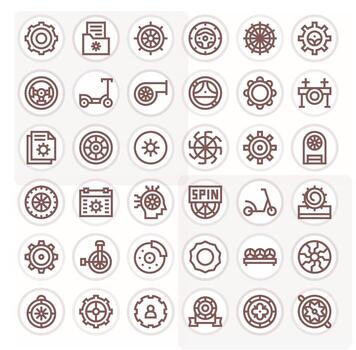 Wheel Icon Set with 36 Bold Line 128x128 Pixel Optimized Graphics vector