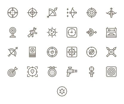 Aiming Icon Collection with 25 High Resolution Regular Line Designs vector