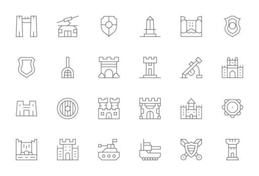 24 Thin Line Icons for Defense System in crisp High Resolution Pixel Aligned resolution vector
