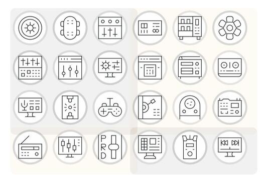 24 Thin Line Display Perfect Icons for Controls Graphics vector